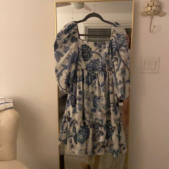 Pretty blue and white patterned midi dress - Picture 1 of 2